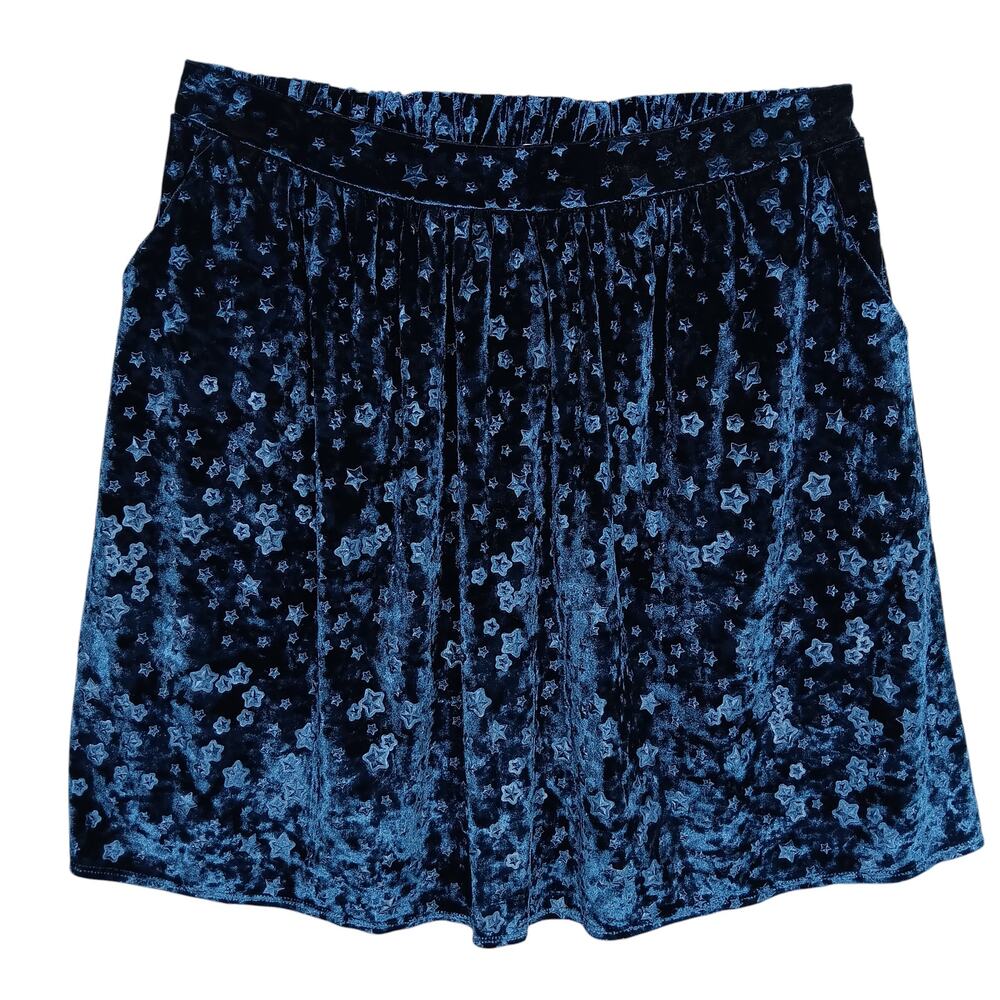 Jessy B Velour Skirt 1X Dark Blue Embossed with Stars All Over Pockets Pullon